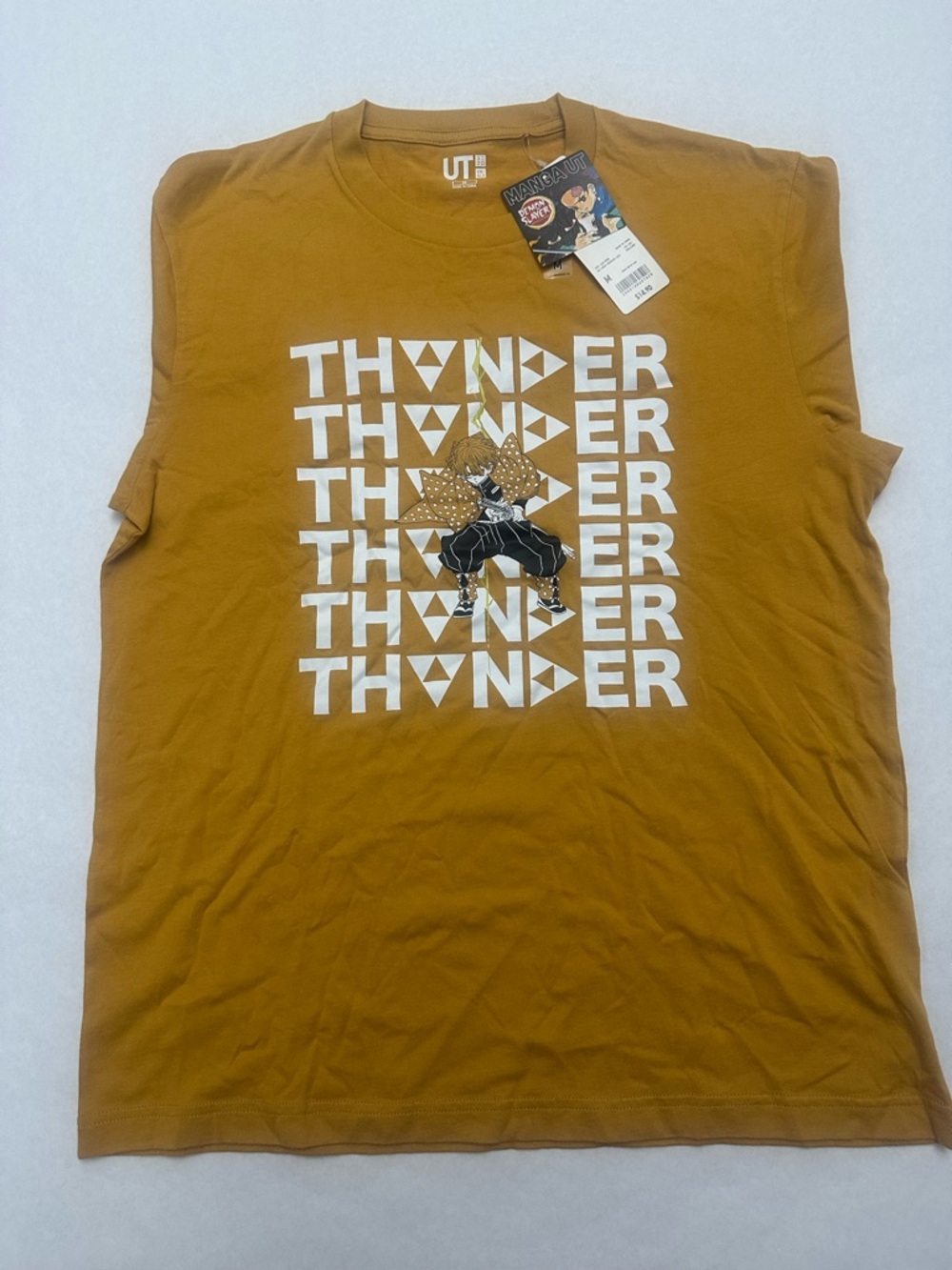 Uniqlo UT New Demon Slayer Zenitsu Mustard Yellow Graphic Print T-Shirt Size M